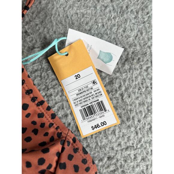 Kona Sol Swimsuit Women 20 (2XL) Brown Leopard High Neck Crisscross Back NWT - Picture 3 of 10